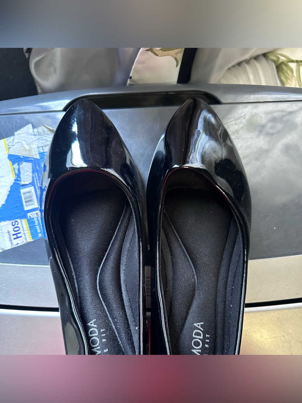 TOP Moda Black Patent Pointed Ballet Flats